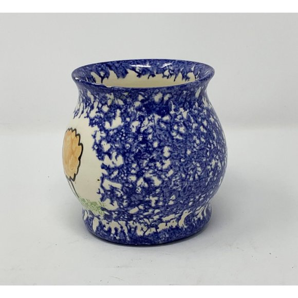 MOLLY DALLAS OPEN SUGAR BOWL Sheep Blue Spatterware Farmhouse MOLLY'S COWS Folk - Picture 2 of 9